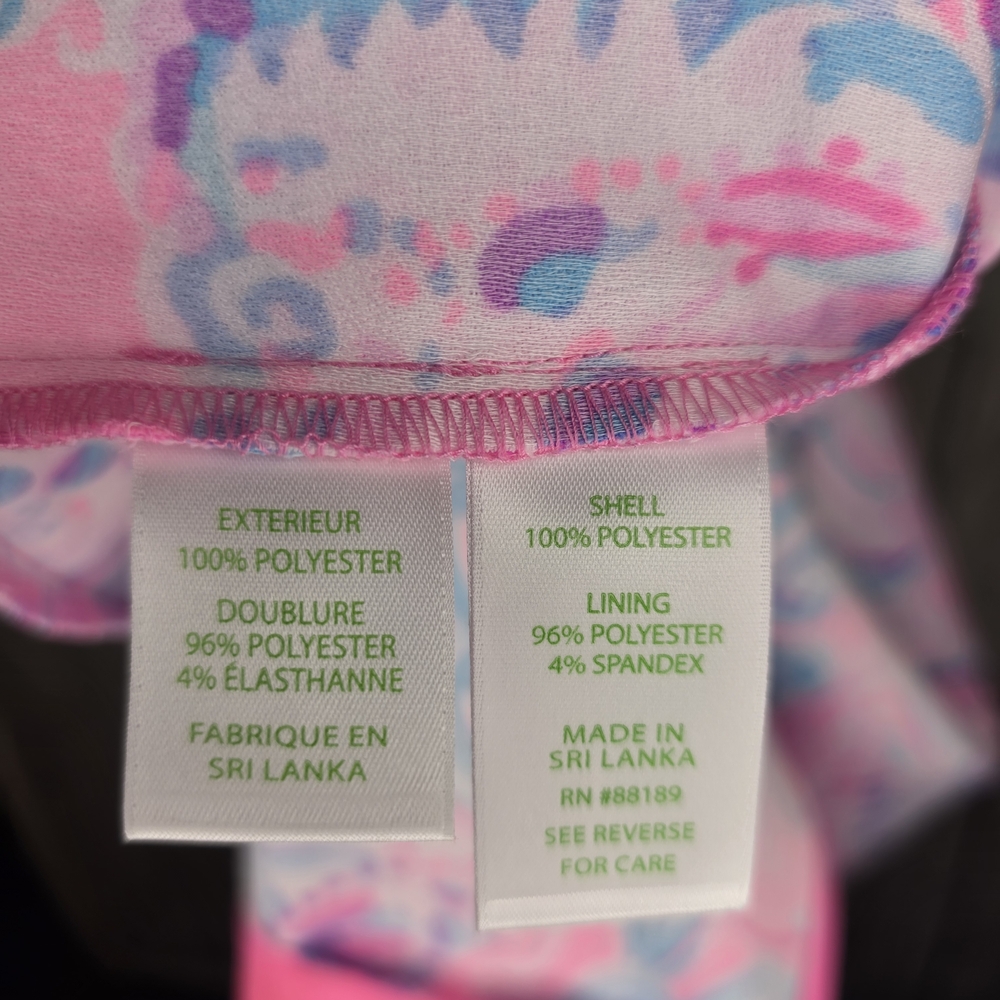 Lilly Pulitzer Mila Shift Romper | Built-in Shorts | Pink Blue Tropical | 6 - Picture 10 of 13